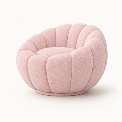 Baby pink sculptural bouclé chair