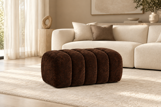 Deep chocolate Sienna Sculpted Ottoman in an elegant living room