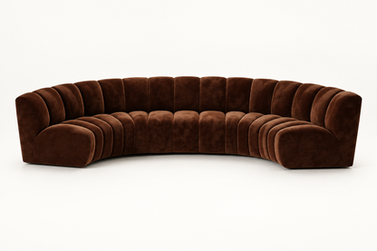 Large curved sofa in deep chocolate