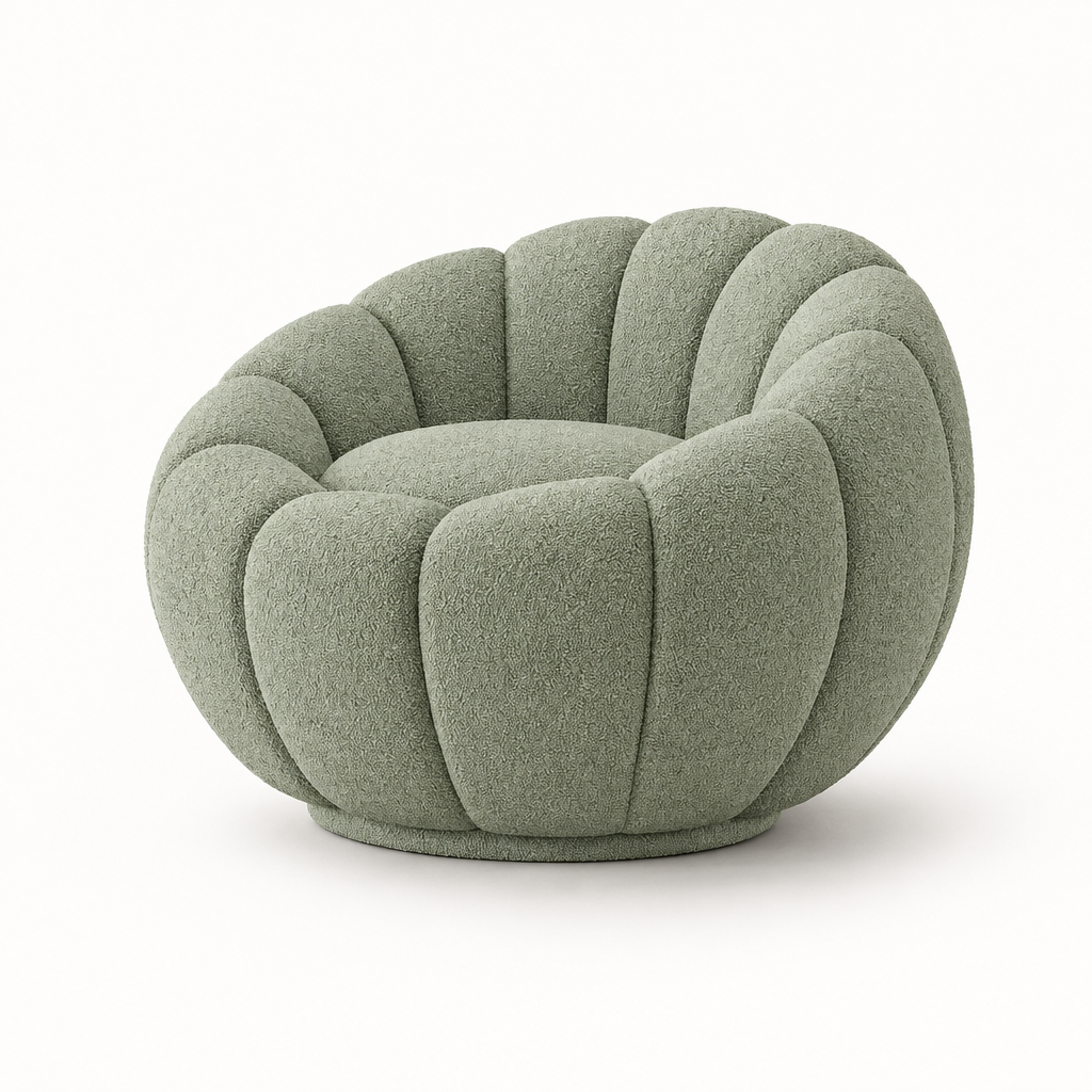 Sage green sculptural bouclé chair