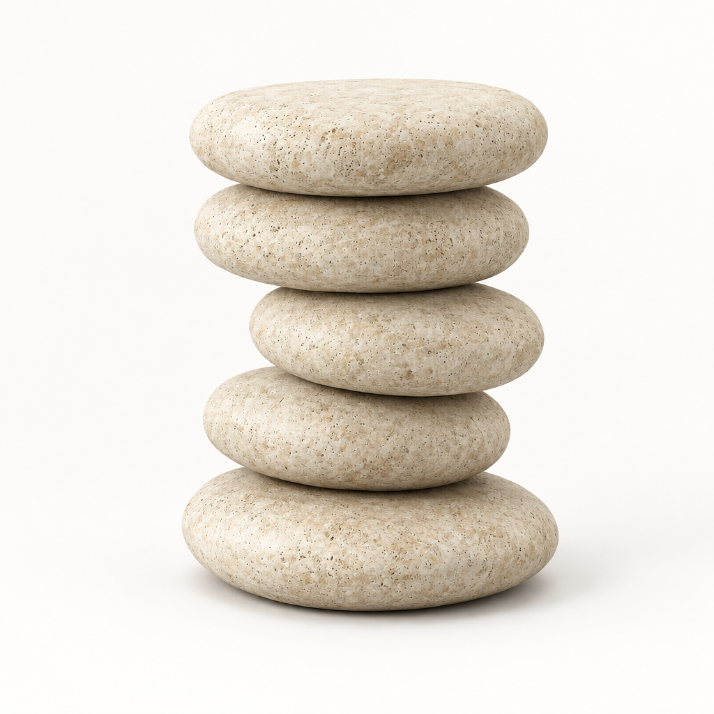 Stacked real-stone side table from a side angle