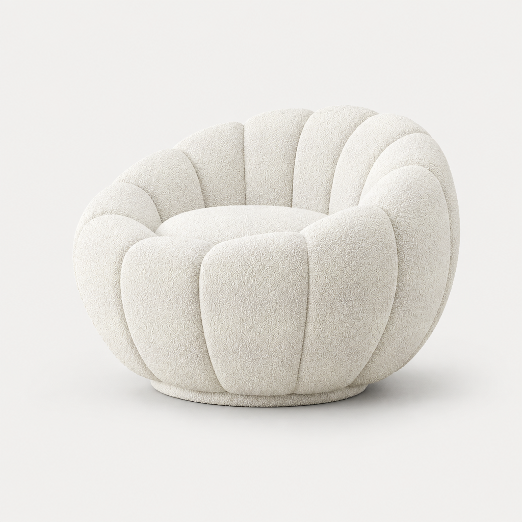 White sculptural bouclé chair
